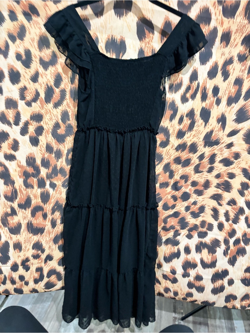 Cupshe Black Smocked Tiered Maxi Dress with Ruffle Sleeves